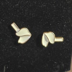 NEW set of mini white enamel stud earrings fortune cookie chinese foodie gift